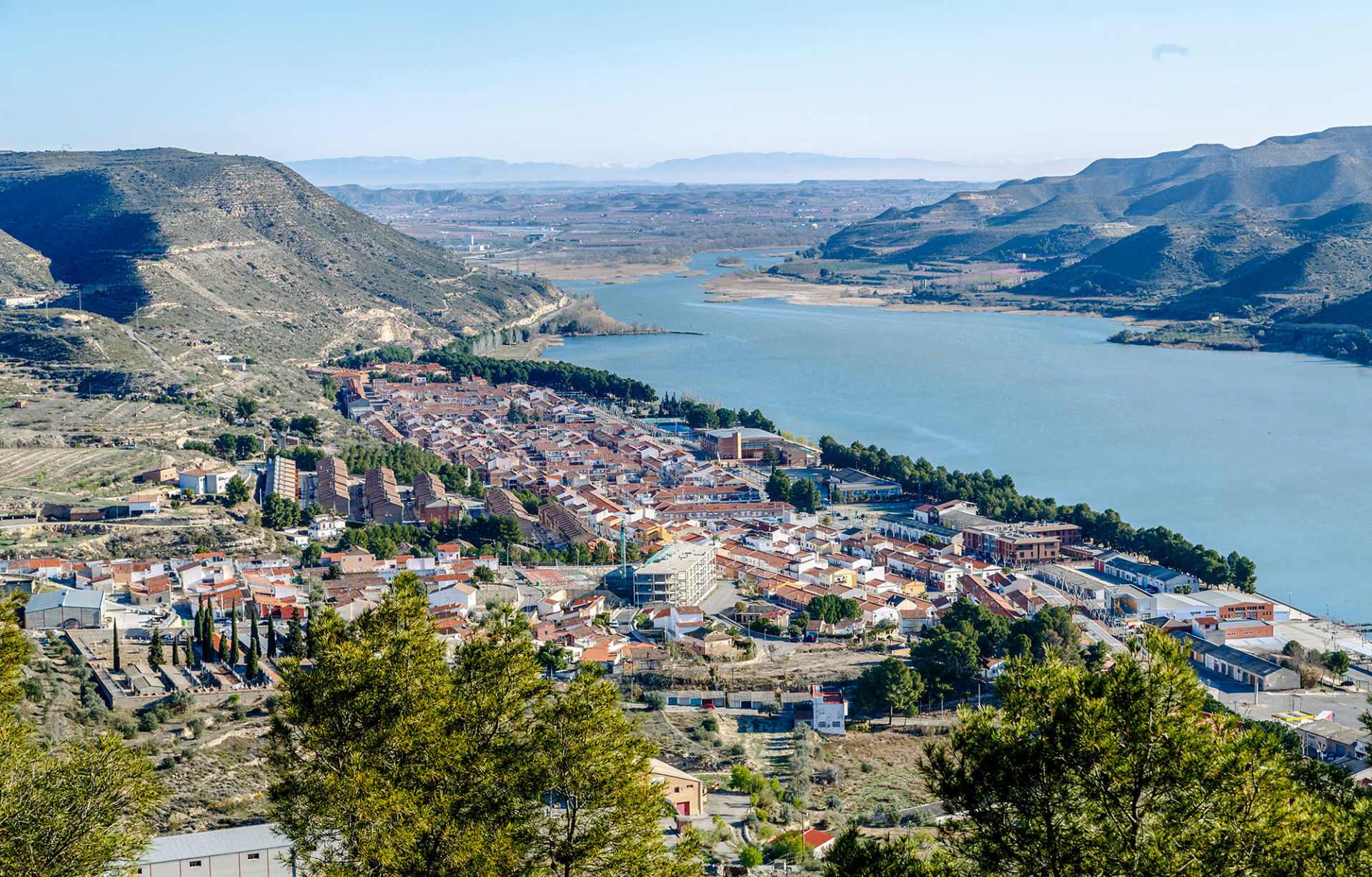 Aerial view of the town of Mequinenza in Spain