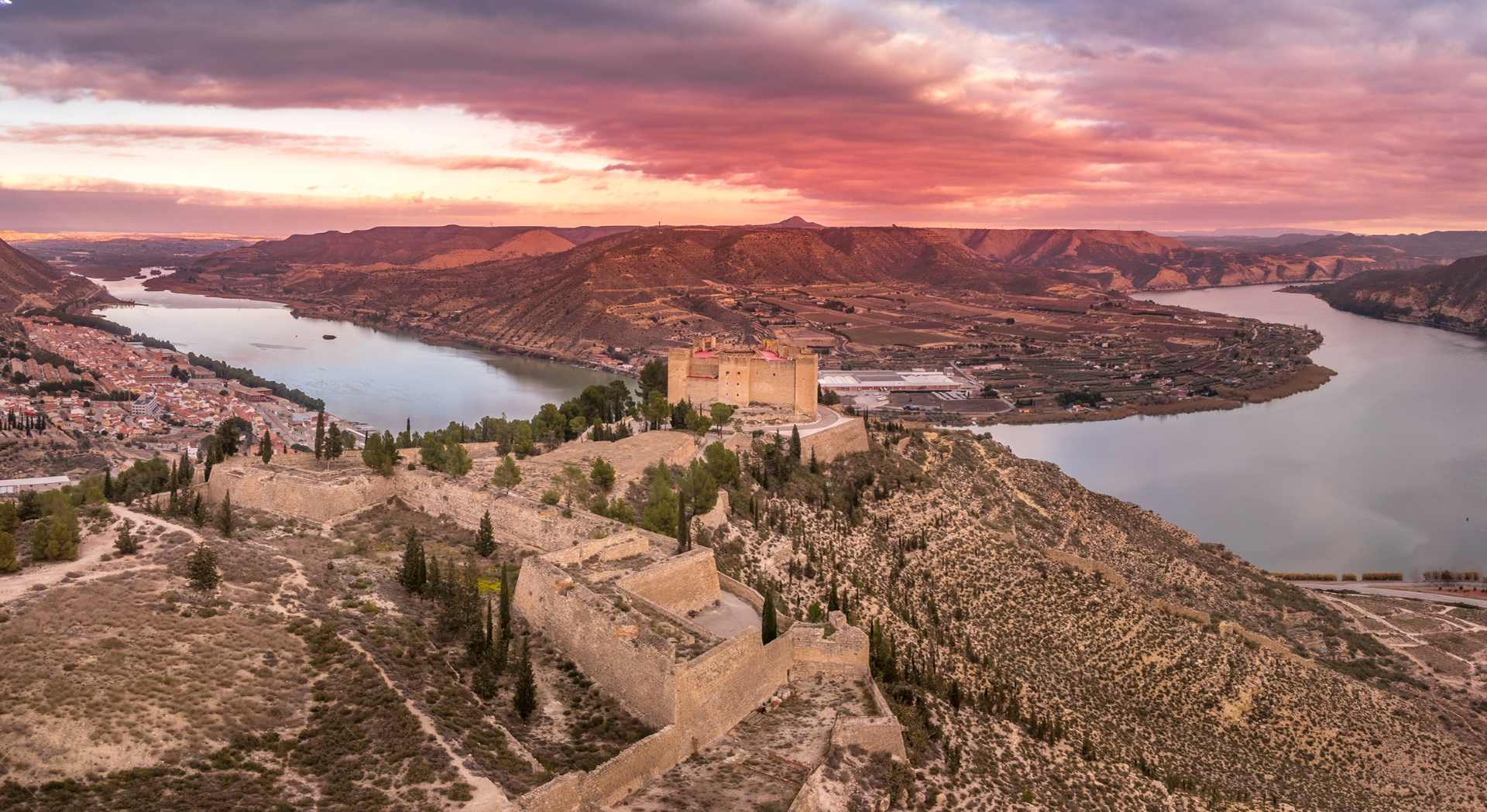 Aerial view of sunset over Mequinenza